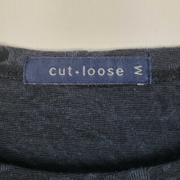 Cut Loose Blue Floral Tunic Top 3/4 Sleeve Sharkbite Hem Lagenlook Size Medium - Picture 4 of 6